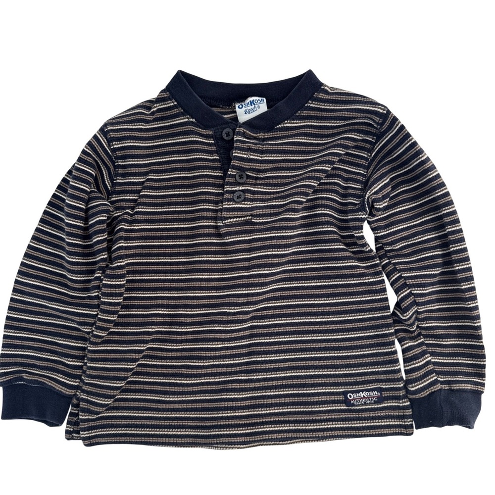 Vintage 90s Oshkosh Bgosh Striped Long Sleeve Navy Waffle Shirt boys 4T Cotton